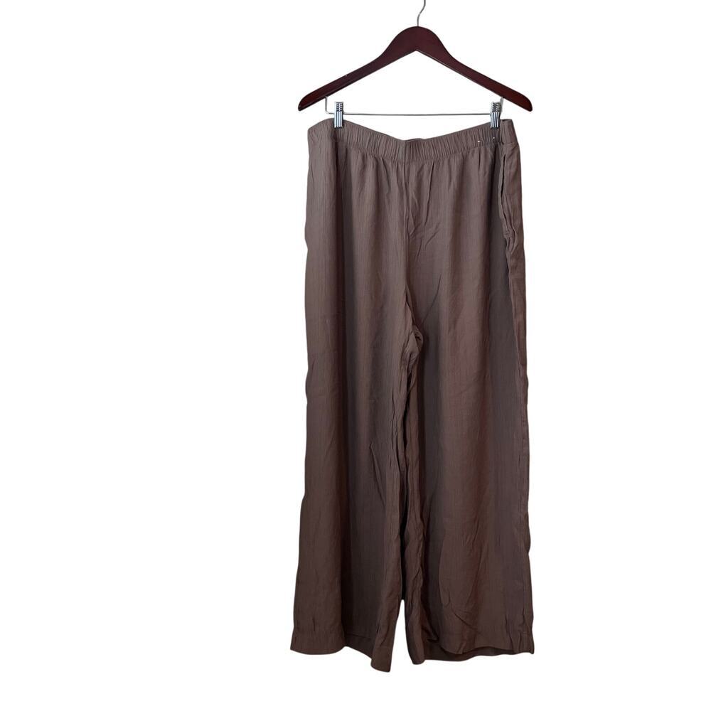 Abercrombie & Fitch A&F Textured Crinkle Wide Leg Viscose Pant Tan Beige XL